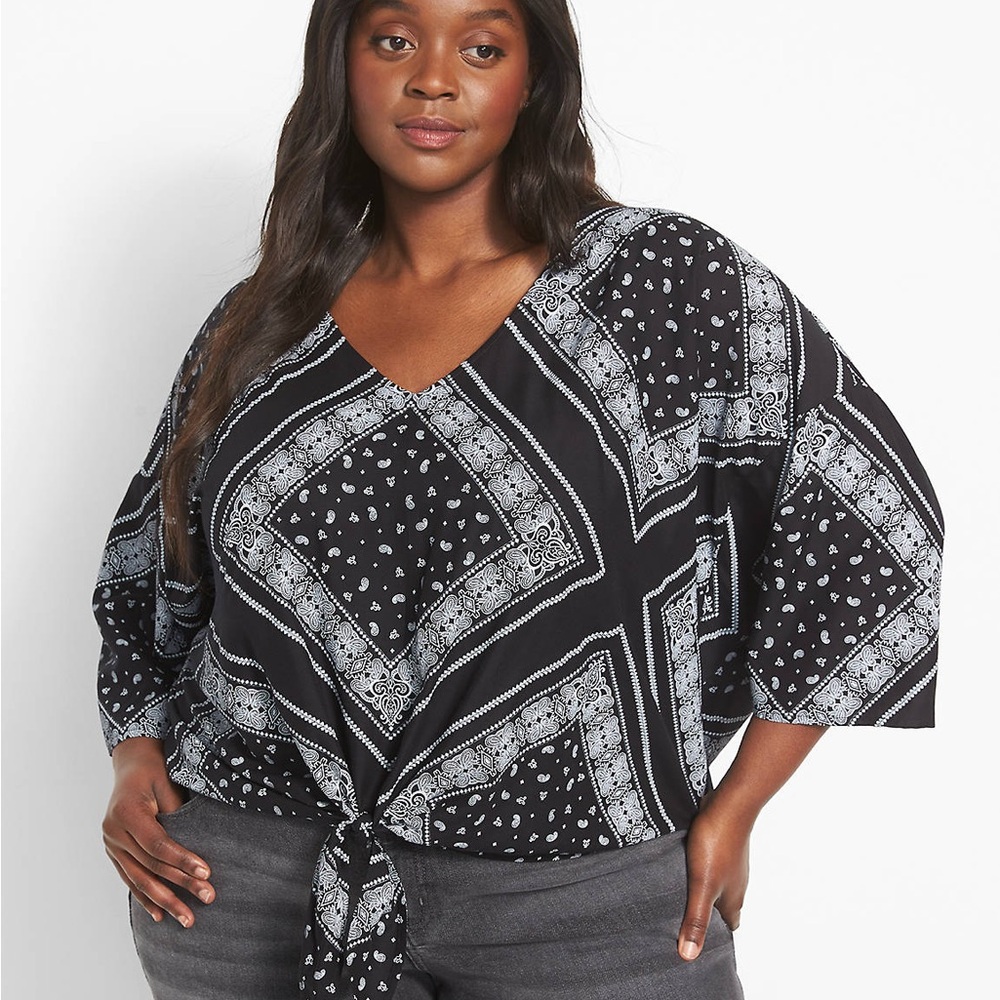 Lane Bryant | Relaxed Dolman-Sleeve V-Neck Crop Top With Tie-Hem